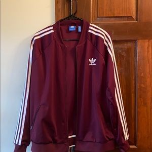 Adidas track jacket maroon with white stripes
